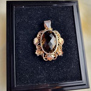 Big & Beautiful Oval Shape, Smokey Quartz Pendant, Studded in  Silver